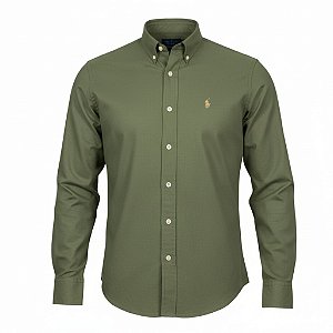Camisa RL Masculina Custom Fit Oxford Verde militar