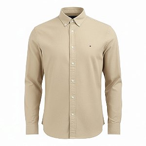 Camisa Tommy Hilfiger Masculina Regular Fit Oxford Caqui