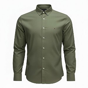 Camisa Tommy Hilfiger Masculina Regular Fit Oxford Verde militar