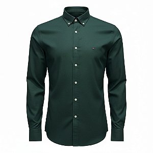Camisa Tommy Hilfiger Masculina Regular Fit Oxford Verde escuro