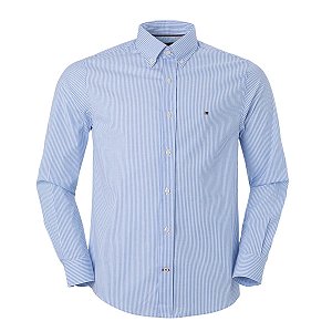 Camisa Tommy Hilfiger Masculina Regular Fit Listrada Azul claro