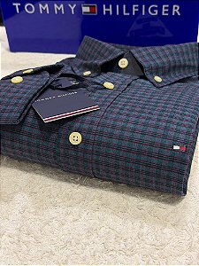 Camisa Tommy Hilfiger Masculina Regular Fit Xadrez Azul e vinho