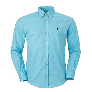 Camisa RL Masculina Custom fit Oxford Azul Turquesa