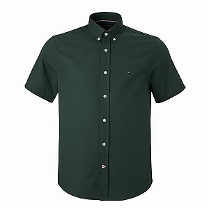 Camisa Tommy Hilfiger Masculina Manga Curta Sarja Verde escuro