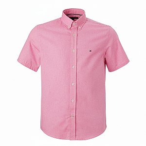 Camisa Tommy Hilfiger Masculina Manga Curta Sarja Rosa