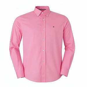 Camisa Tommy Hilfiger Masculina Manga Longa Sarja Rosa