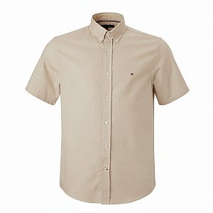 Camisa Tommy Hilfiger Masculina Manga Curta Oxford Caqui