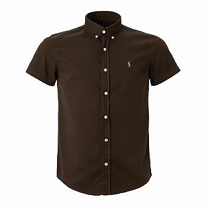 Camisa RL Masculina Manga curta Sarja Coloured Café