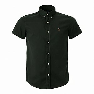 Camisa RL Masculina Manga curta Sarja Coloured Verde escuro