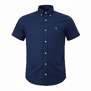 Camisa RL Masculina Manga curta Oxford Coloured Azul marinho