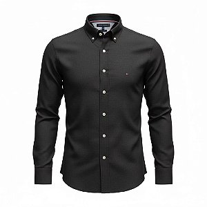 Camisa Tommy Hilfiger Masculina Regular Fit Linho Preta