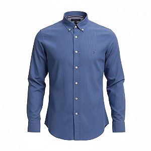 Camisa Tommy Hilfiger Masculina Regular Fit Linho Azul