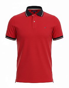 Polo Tommy Hilfiger Masculina Regular Details Vermelha