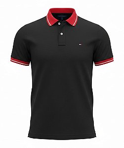Polo Tommy Hilfiger Masculina Regular Details Preta