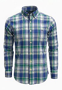 Camisa Tommy Hilfiger Masculina Oxford Xadrez Azul e verde