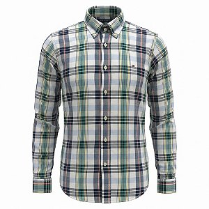 Camisa Tommy Hilfiger Masculina Oxford Xadrez Verde e amarelo