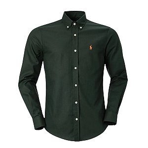 Camisa RL Masculina Custom Fit Oxford Verde bandeira