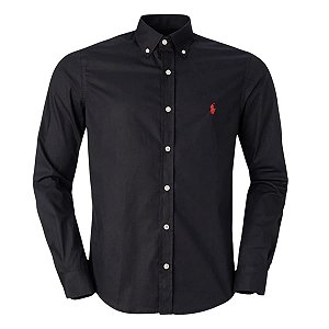 Camisa RL Masculina Custom Fit Oxford Preta