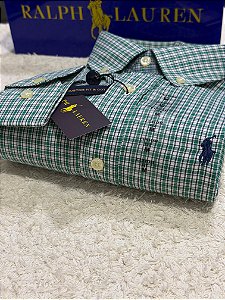 Camisa RL Masculina Custom Fit Xadrez Verde e branca