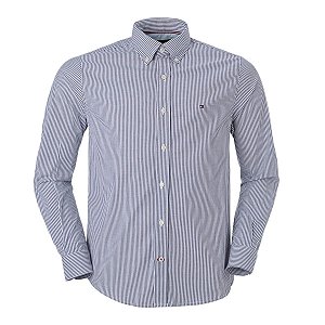 Camisa Tommy Hilfiger Masculina Regular Fit Listrada Azul marinho