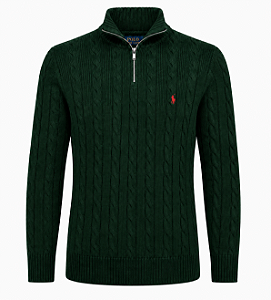 Suéter RL Masculino Detalhado Zíper Verde escuro