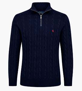Suéter RL Masculino Detalhado Zíper Azul marinho