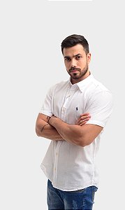 Camisa Ralph Lauren Masculina Manga curta Linho Branca