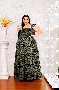 VESTIDO LONGO ANIMAL PRINT ZEBRA  PLUS SIZE