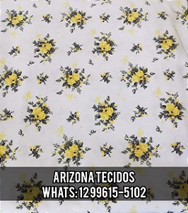 Tecidos Caldeira - Tricoline Estampada Floral Angel Cor 07 (Amarelo) - Flores - 180662