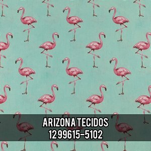 Tecidos Caldeira - Tricoline Estampado Flamingo Cor - 02 (Tiffany - Verde Água) - 180609