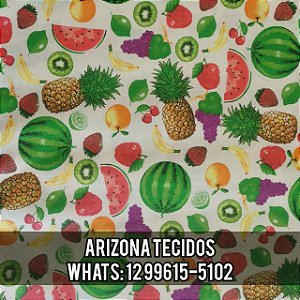 Tecidos Caldeira - Tricoline Estampado Salada de Frutas (Melancia / Banana / Laranja) cor - 02 (Bege)