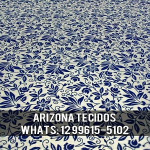 Tecido Caldeira - Tricoline Estampado Floral Gerbera Cor 06 (Azul Marinho no Branco) Flores - 180691