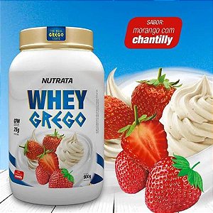 Whey Grego 900g - Sabor Morango com Chantilly -  Nutrata