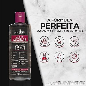 Água Micelar Colágeno e Pantenol - Demaquilante 15 em 1 - 260mL - Mary Life