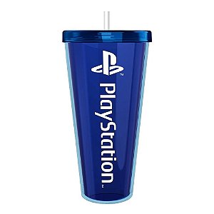 Copo Duplo Canudo PlayStation Azul 680ml