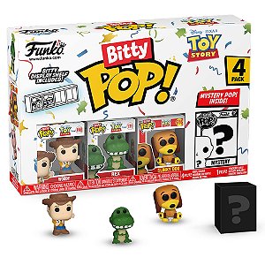 Funko Pop Bitty Disney Toy Story Woody, Rex, Slinky Dog e um mistério 4 Pack