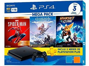 Console Playstation 4 Slim 1TB Bundle Spider-Man + Horizon + Ratchet and Clank + 3 meses PSN Plus