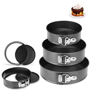 Kit 3 Formas antiaderente com fundo removível 24/26/28 cm