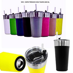 Copo Inox Termico  500 ml Canudo