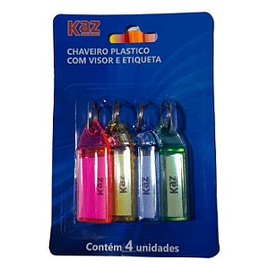 CHAVEIRO PLASTICO COM VISOR E ETIQUETA 4 UNIDADES KZ05333BL