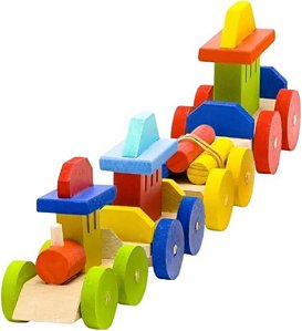 Brinquedo Trenzinho Educativo Trem De Madeira Com 4 Vagões