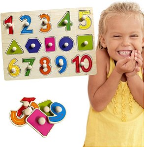 BRINQUEDO EDUCATIVO ENCAIXE DIVERTIDO COM PINOS NUMEROS MDF