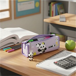 Estojo Porta Objetos Panda 20,5x8cm em Poliéster