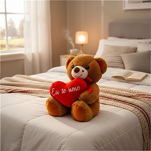 Urso De Pelúcia Com Coração 25cm em Poliéster Fizzy