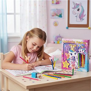 Livro Infantil De Colorir Unicórnios20cm em Papel Magic Kids