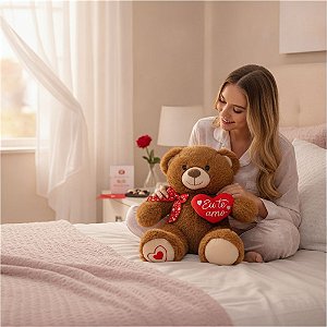 Urso de Pelúcia Coração 36cm em Poliéster Fizzy