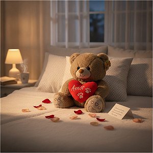 Urso de Pelúcia Coração 36cm em Poliéster Fizzy