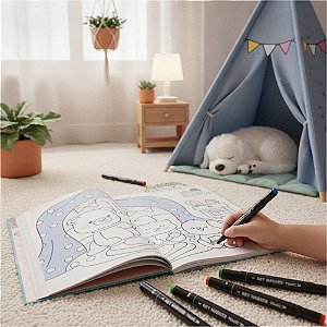 LIVRO COLORIR COZY TIME 4 CANETAS