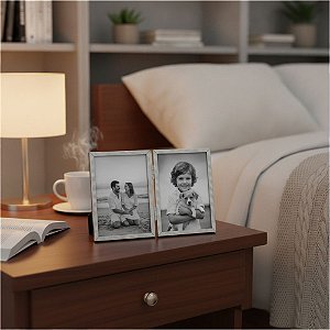 Porta Retrato Duplo Mersin 10x15cm em Aço Inox Tokyo Design