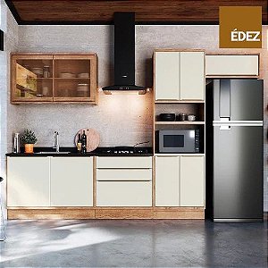 COZINHA COMPLETA MODULAR - ÉDEZ UNE - 9 PORTAS, 3 GAVETAS - TAMPO OFF WHITE- 100% MDF